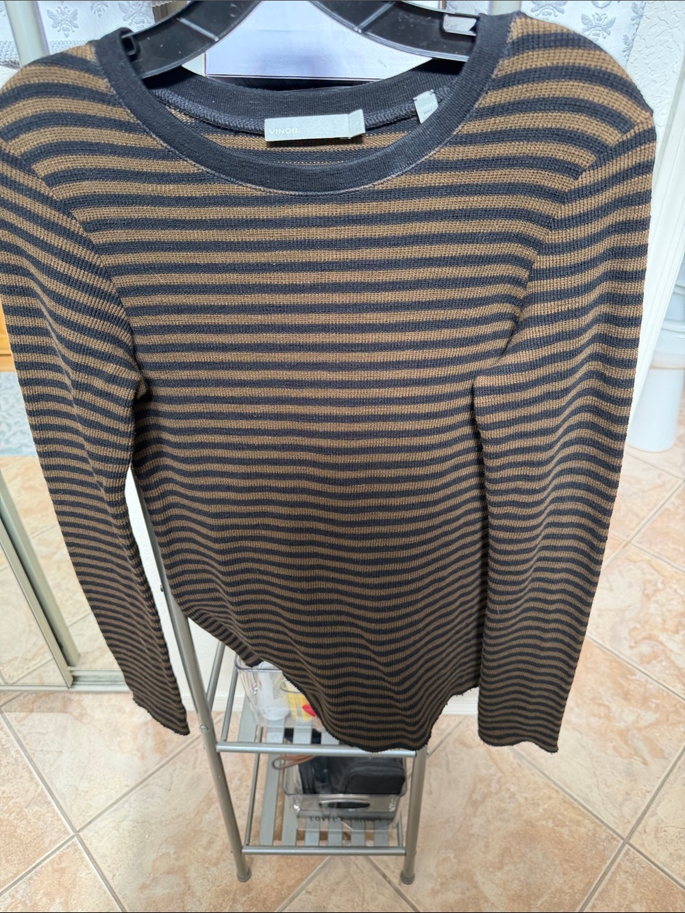 Vince Black and Brown Striped Crewneck Sweater